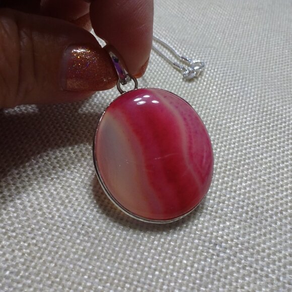 Beautiful PINK BOTSWANA AGATE Handmade Sterling 925 Pendant/Chain #379C - Picture 1 of 3